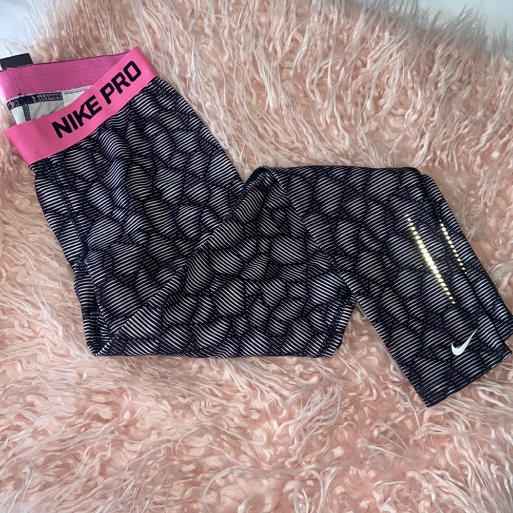 Nike Pro M Leggings Black White Pink Waist Band Athletic Sports
